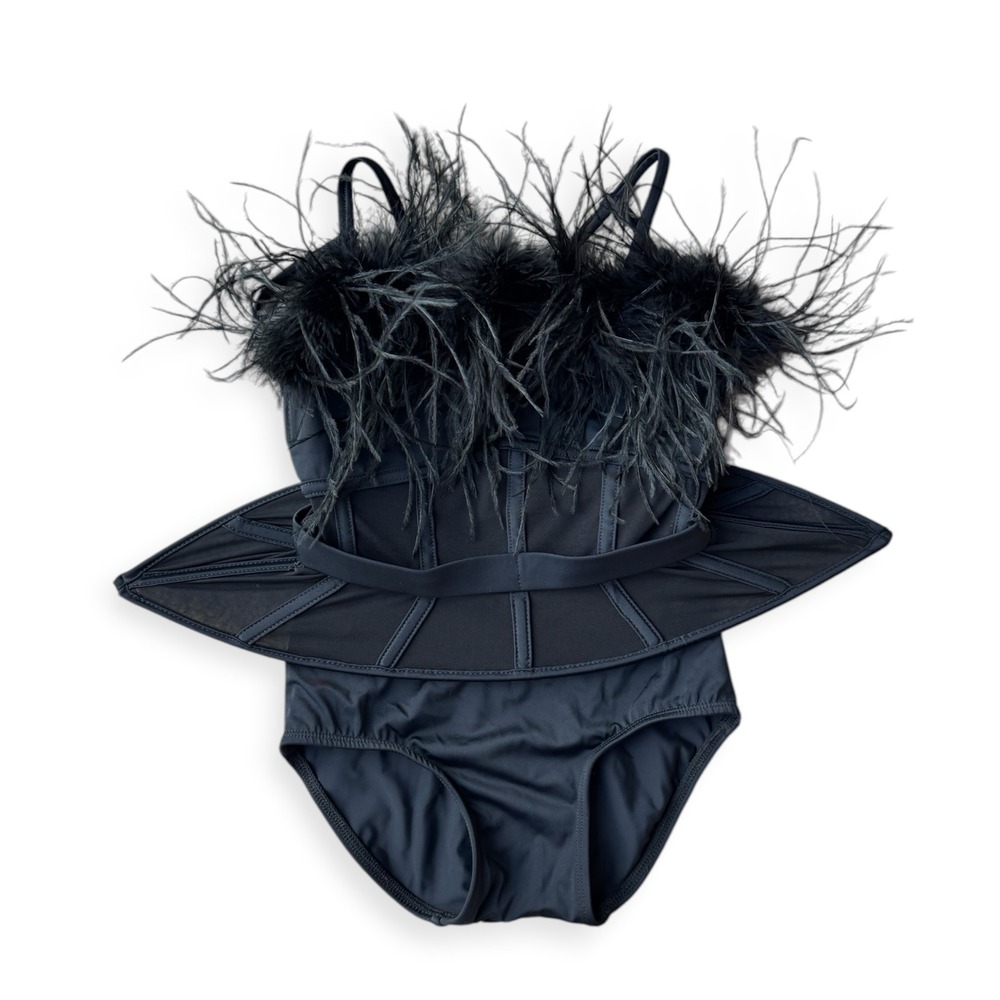 Tenth House 2-Die-4 Black Feather Peplum Dance Costume LC TD24436 Kids Large